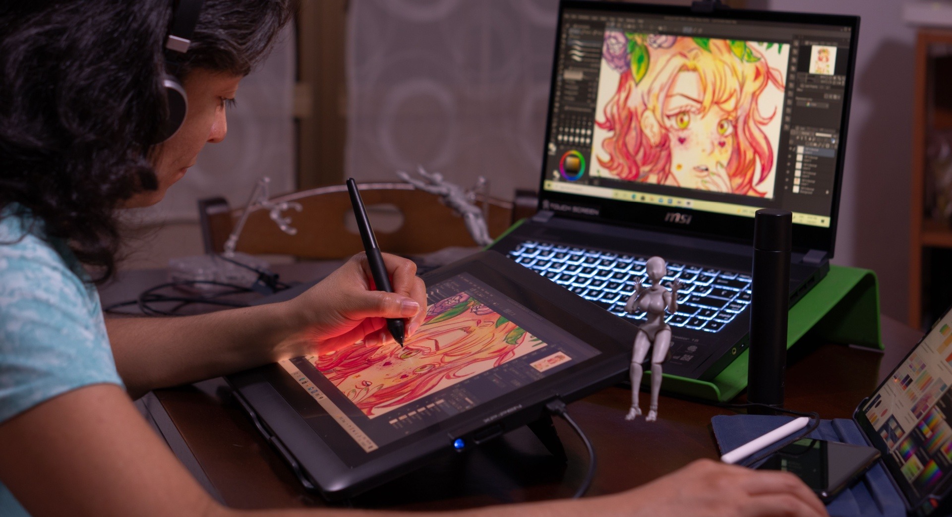 Woman creating digital art tutorials