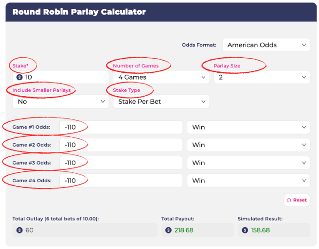 Round robin calculator inputs 