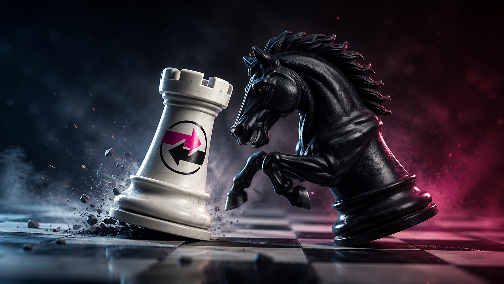 two chess pieces battling against each other