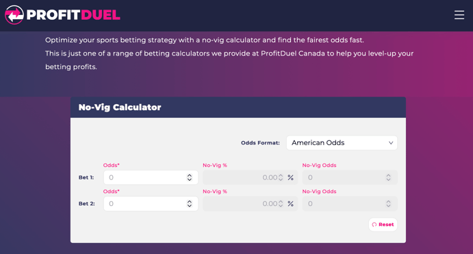 ProfitDuel Canada's No-Vig Calculator