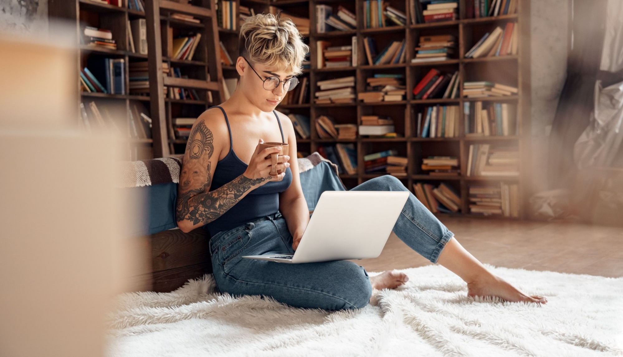 Woman engaging in a side hustle from home