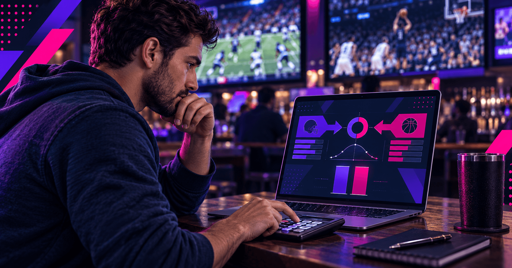 male using sports betting calculator