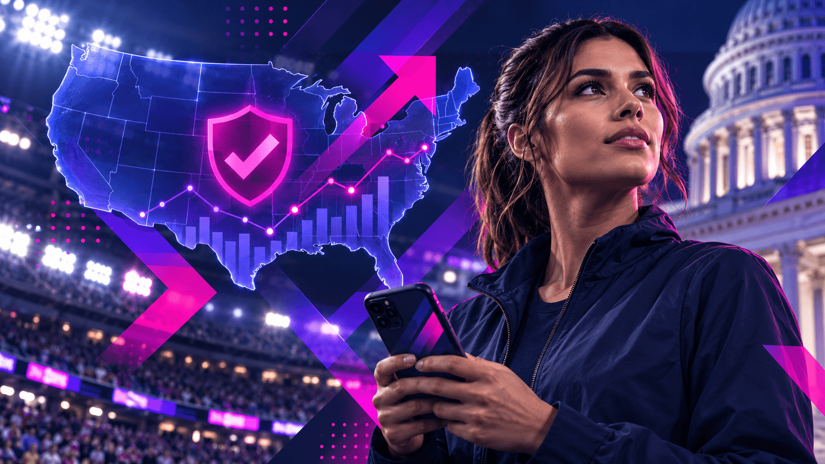 female using cell phone to check if ev betting is legal in the US
