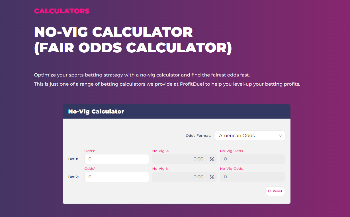 NoVig Calculator Find Fairs Odds Fast ProfitDuel