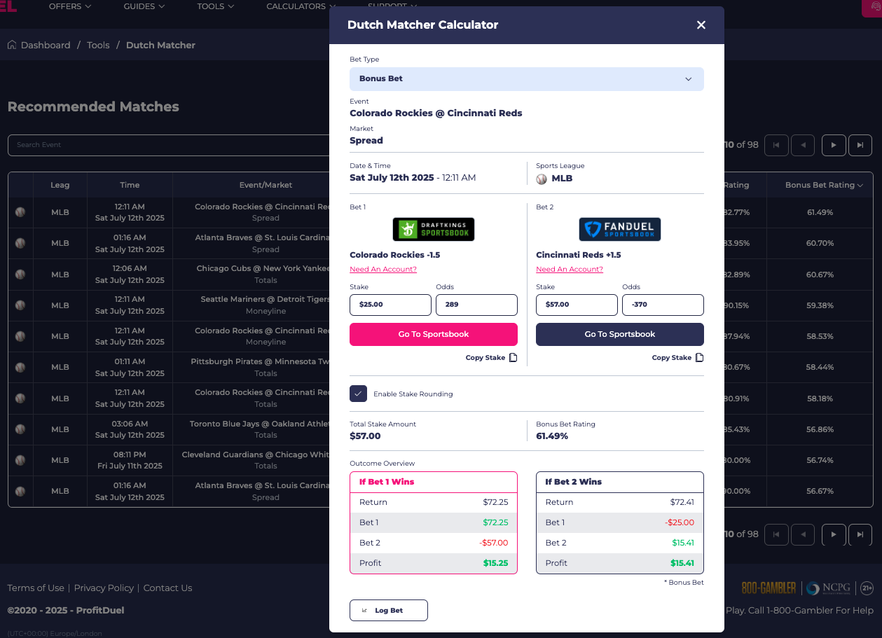 ProfitDuel Dutch Matcher Calculator