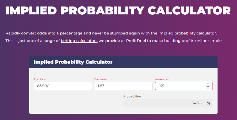 ProfitDuel implied probability calculator 