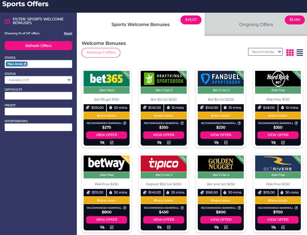 Screenshot of sportsbook promo offers