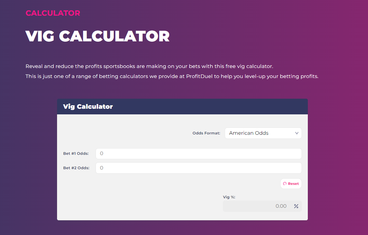 Vig Calculator Calculate Sportsbook Juice ProfitDuel