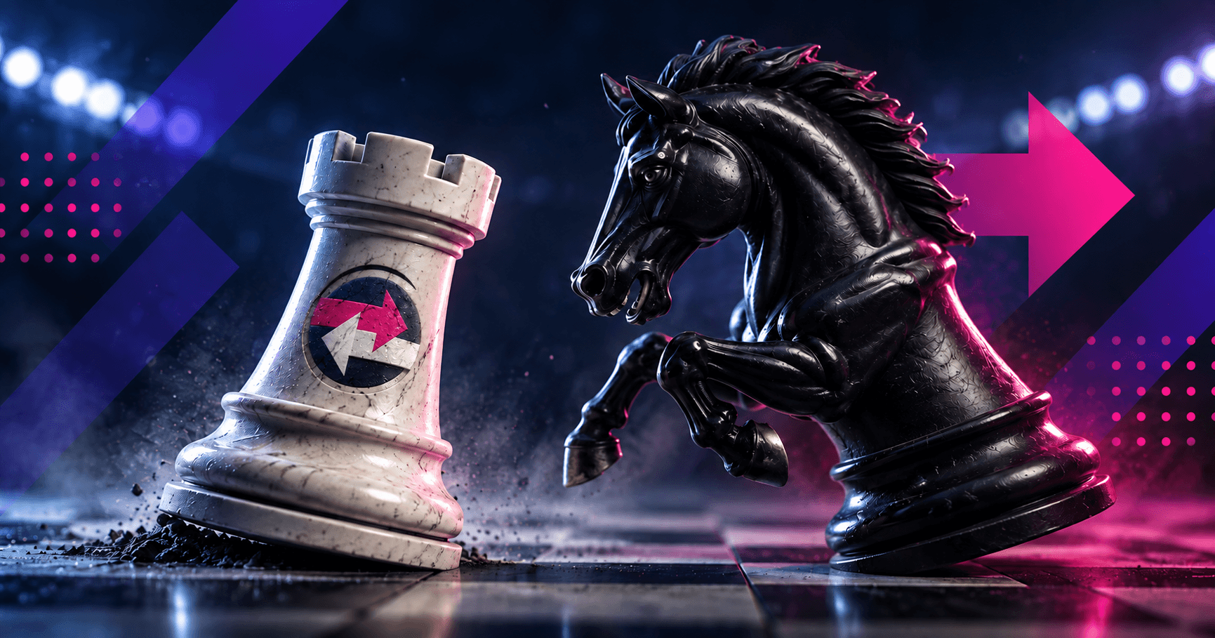 two chess pieces battling against each other