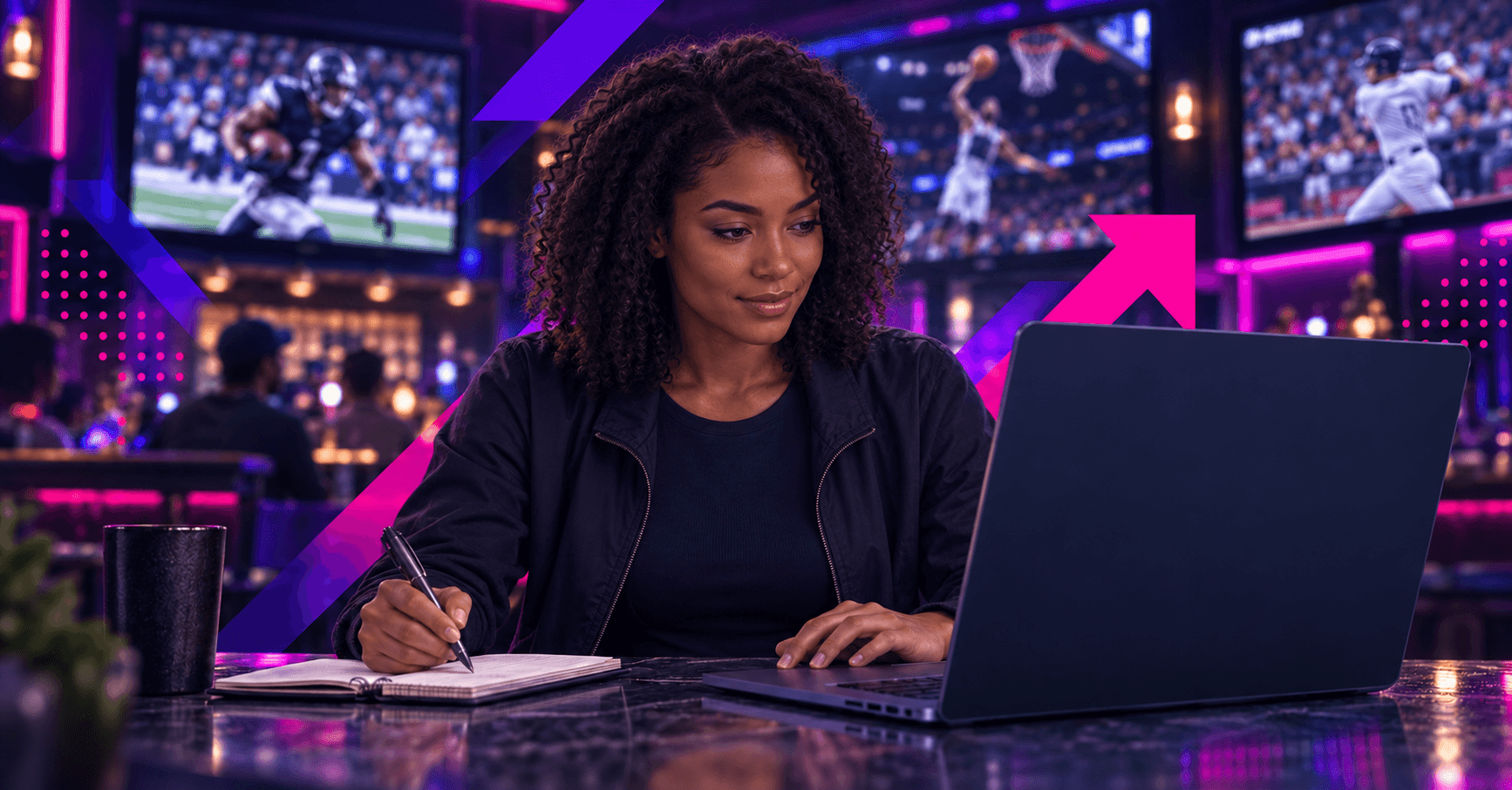 female using laptop for positive expected value betting
