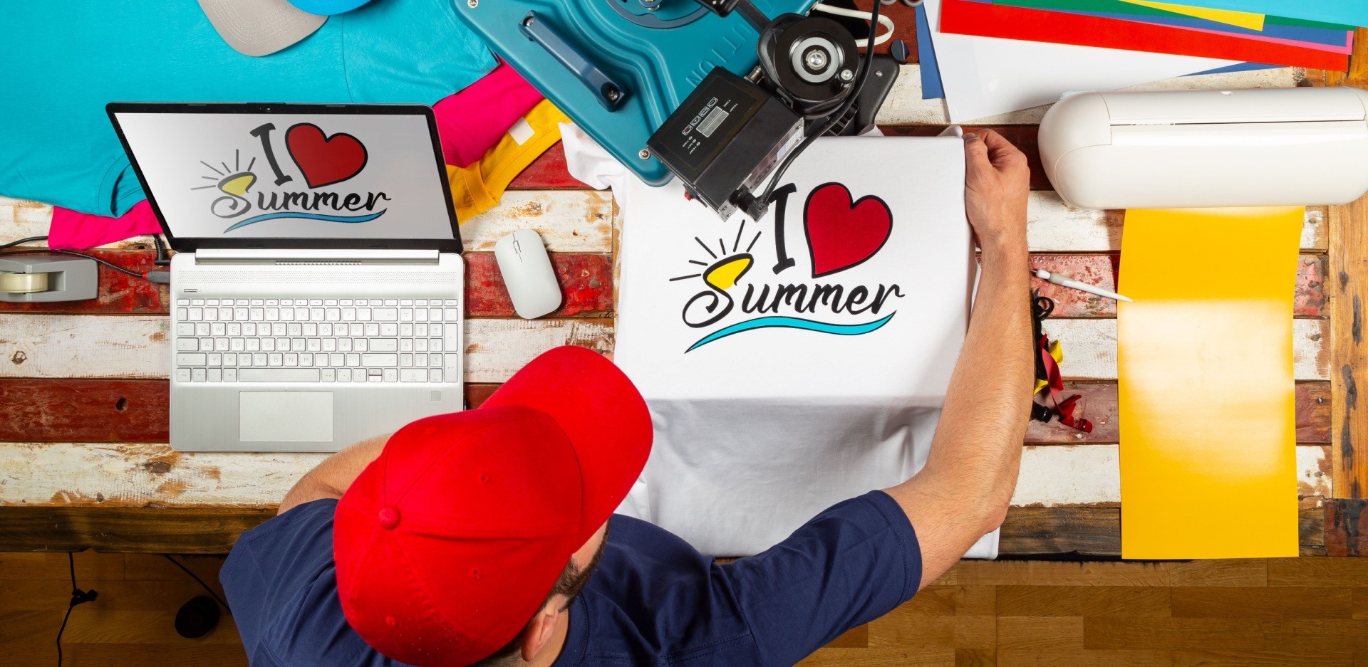 Man with red cap on printing on demand 