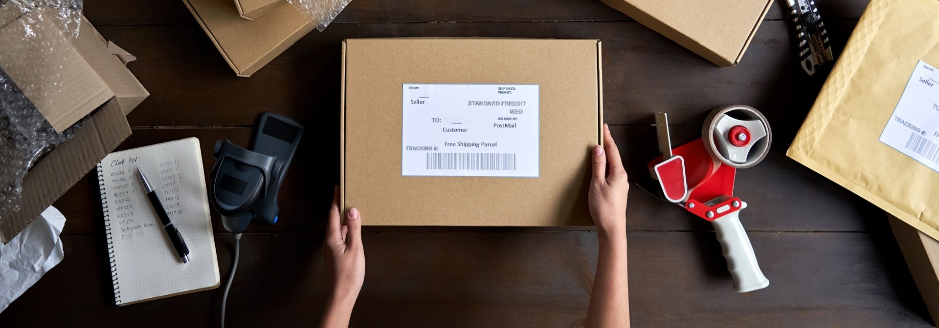 Woman holding a box to sell online. 