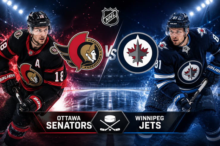 advert for a nhl game between the ottowa senators & winnipeg jets