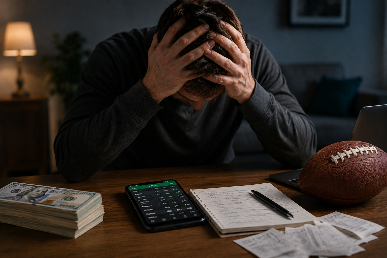 sports bettor with head in hands
