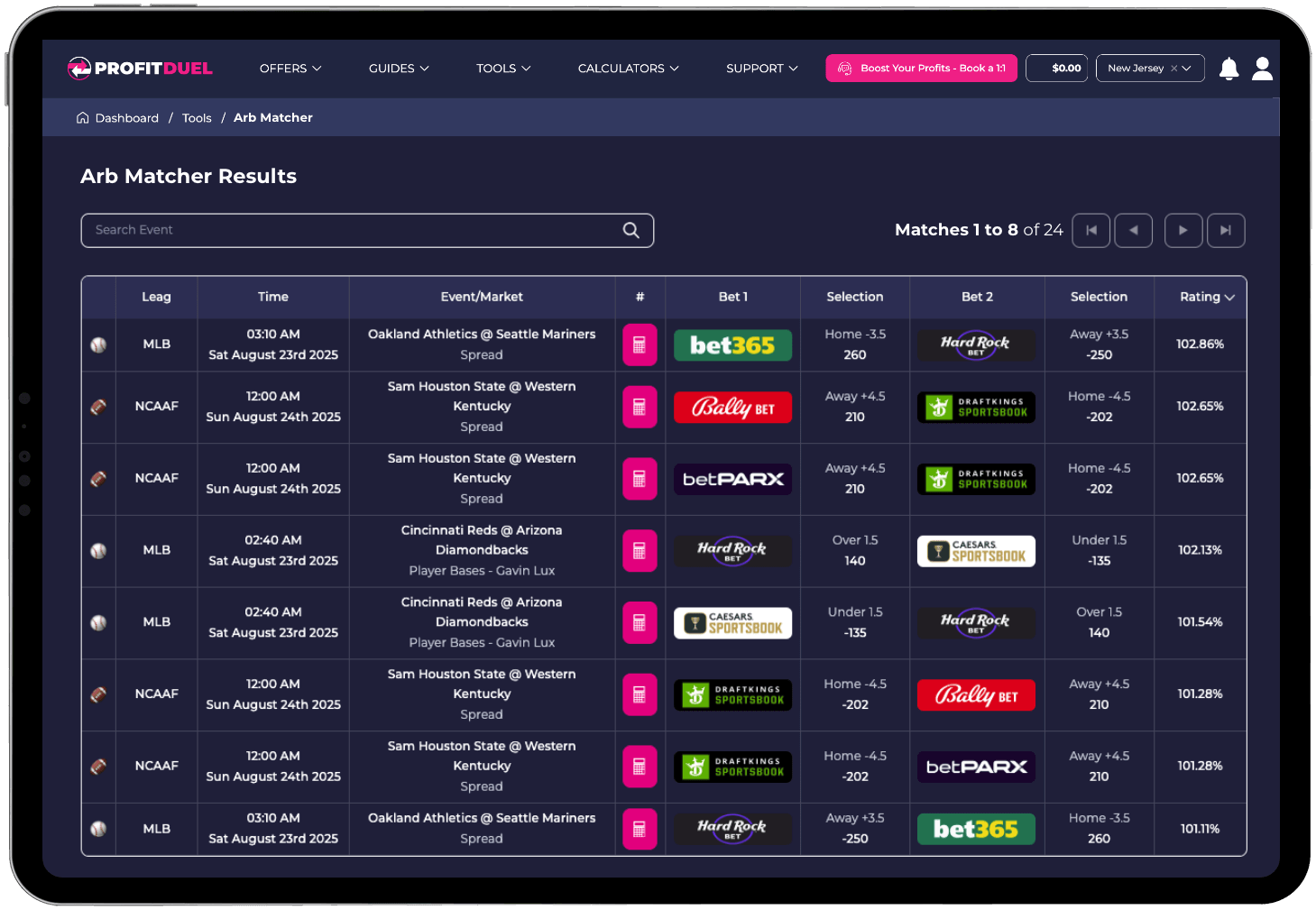 Arb matcher screen 1 Arb matcher screen 1
