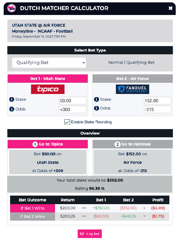 Dutch Matcher calculator screen